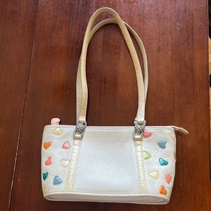Brighton Multicolor 💕 Hearts Pebbled Leather Tote Shoulder Bag in Cream
